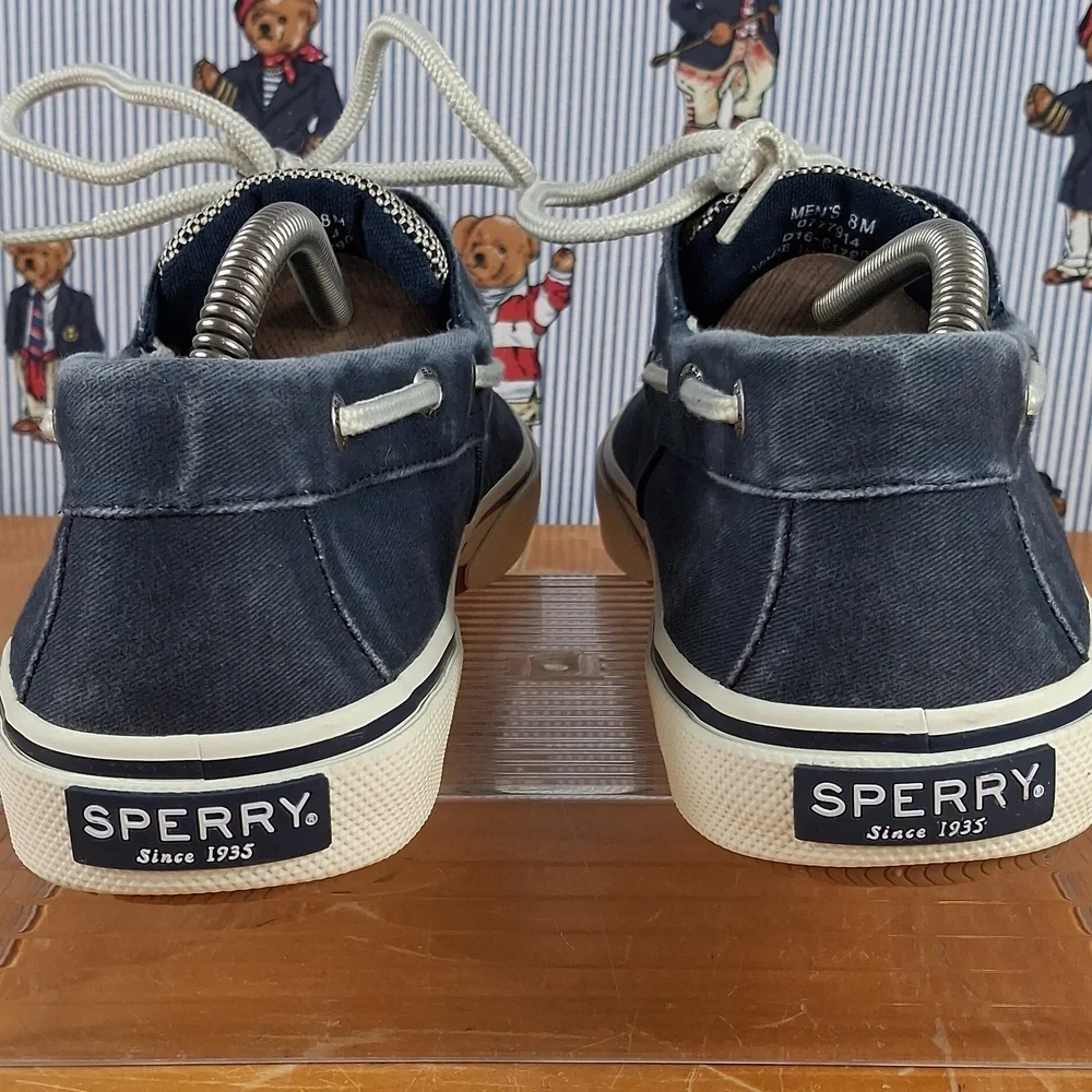 Sperry Top-Sider Memory Foam Canvas Blue & White Mens 8 Casual Preppy Boat Shoes